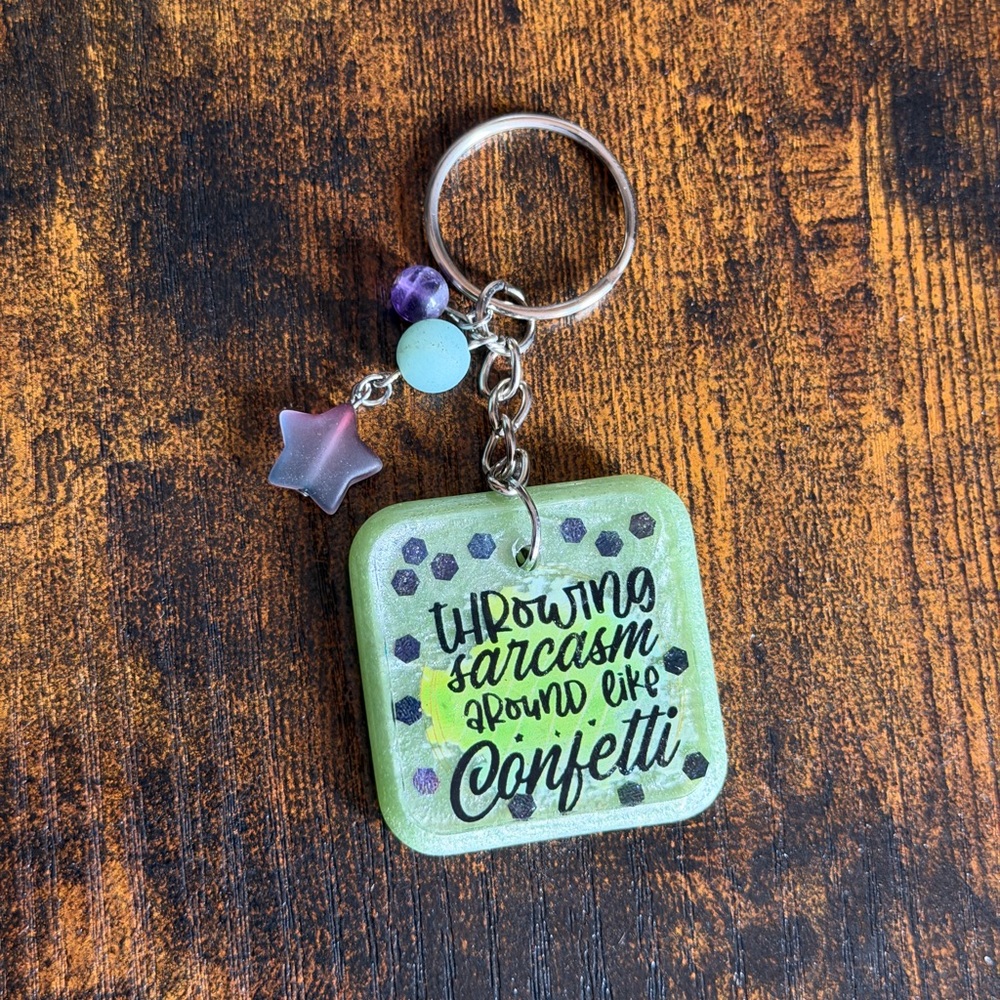 Inspirational handmade Keychain with gemstone bead and glass bead Accent